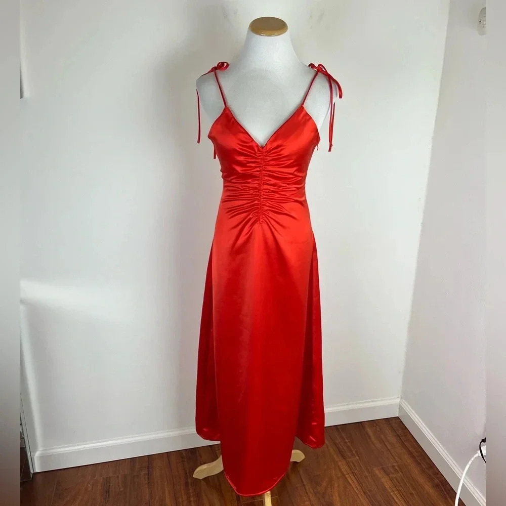 Jason Wu Red Ruched MIDI Dress Formal Evening Size XS
